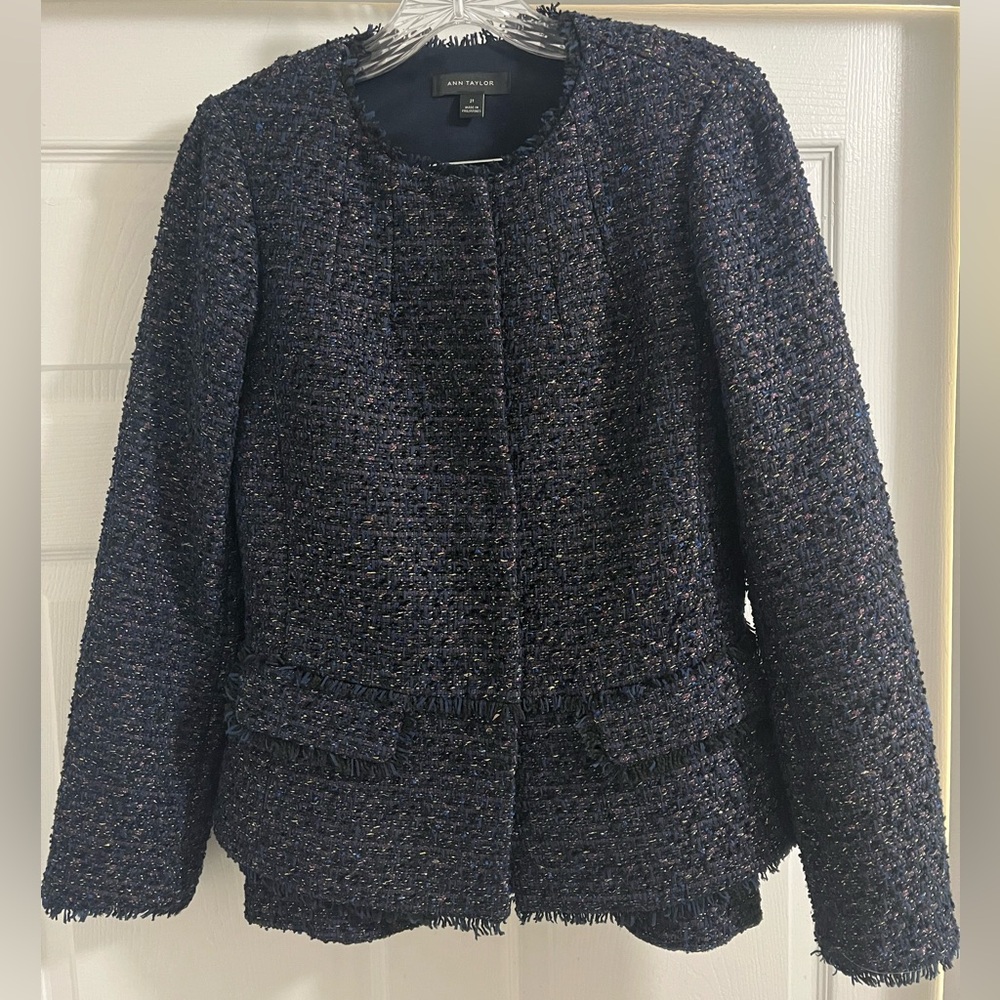 Ann Taylor Navy Tweed Skirt Set